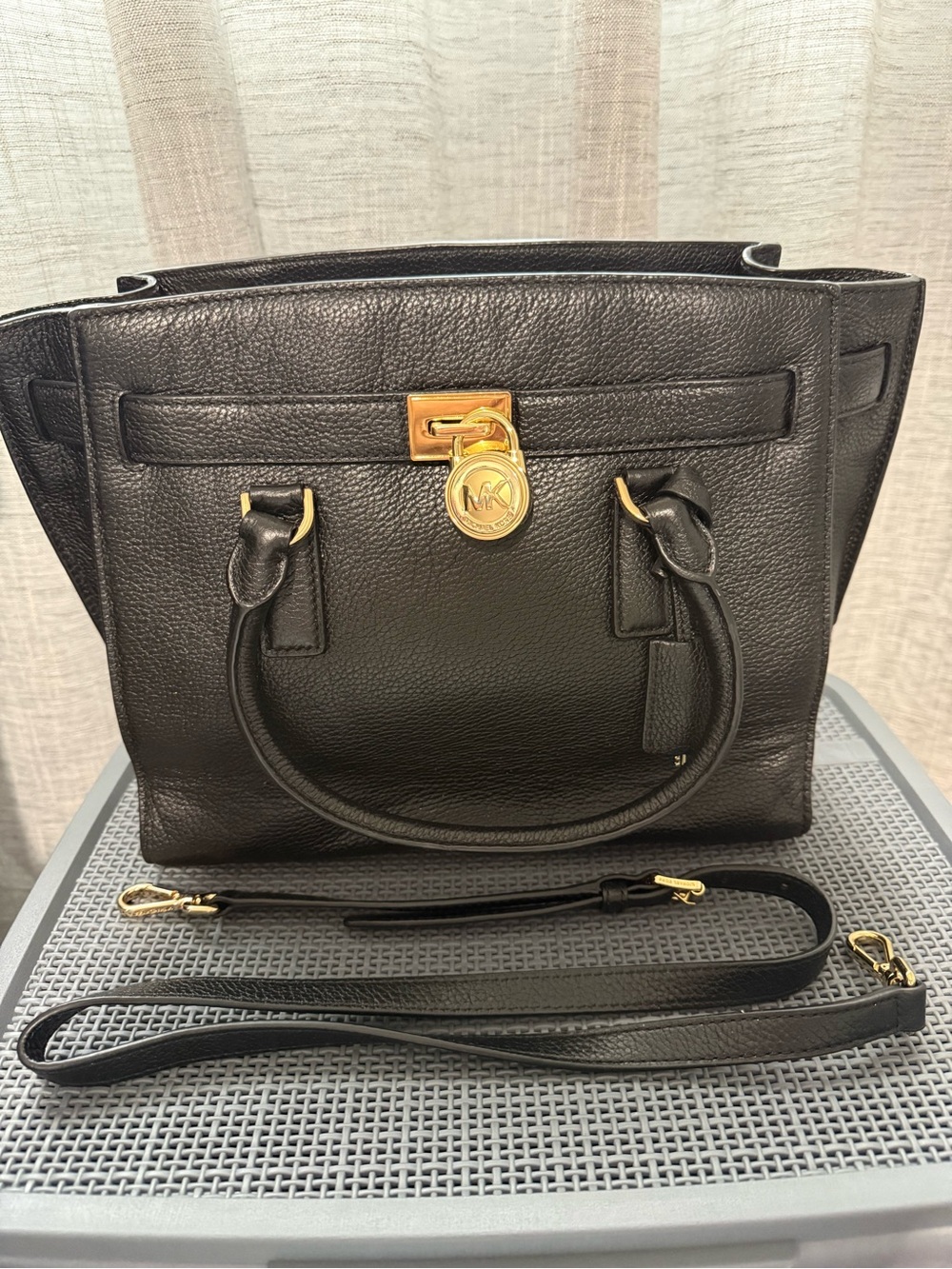 Michael Kors Black Leather Satchel with Gold Hardware